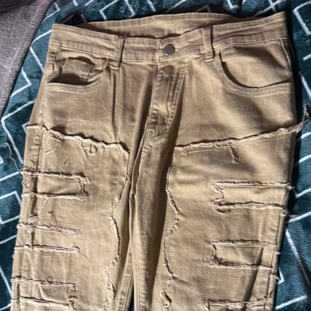 Distressed Beige Stretchy Jeans(Not denim i believe)